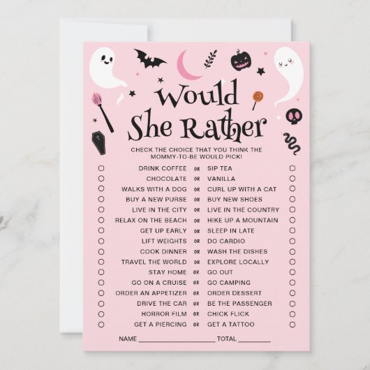 Roze Halloween Baby shower zou ze liever Kaart (Voorkant)