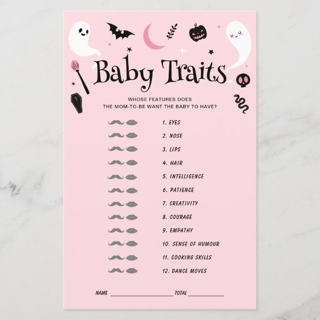 Roze Halloween-babykenmerken Shower Game (Voorkant)