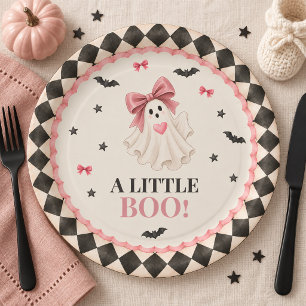 Roze Halloween-babyshower papieren bord Little Boo