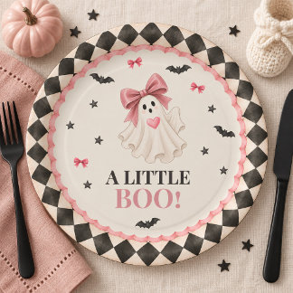 Roze Halloween-babyshower papieren bord Little Boo