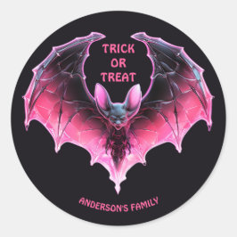 Roze Halloween Bat Trick or treat Ronde Sticker