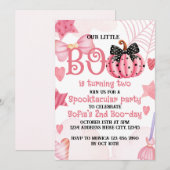 Roze Halloween Birthday Uitnodiging (Voorkant / Achterkant)