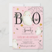 Roze Halloween Birthday Uitnodiging (Voorkant)