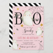 Roze Halloween Birthday Uitnodiging (Voorkant / Achterkant)