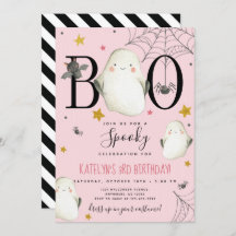 Roze Halloween Birthday Uitnodiging