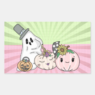Roze Halloween Boo-geesten en pompoenen Rechthoekige Sticker