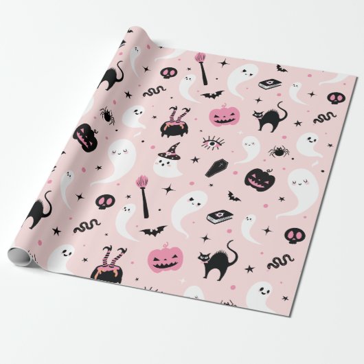 Roze Halloween Cadeaupapier (Uitgerold)