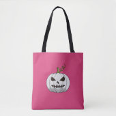 Roze Halloween Canvas tas met witte pompoen (Voorkant)