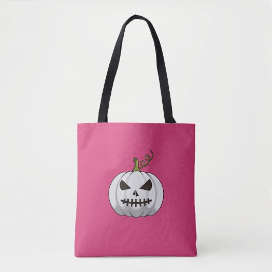 Roze Halloween Canvas tas met witte pompoen (Voorkant)