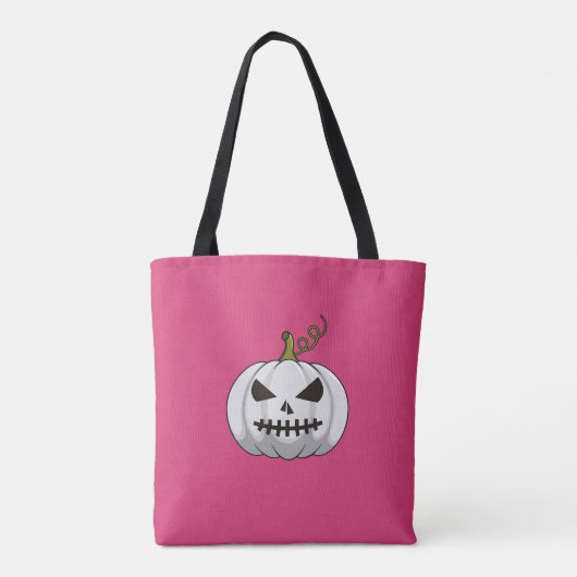 Roze Halloween Canvas tas met witte pompoen (Achterkant)