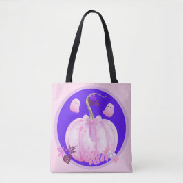 Roze Halloween Coquette Pompoen met Geesten Tote Bag