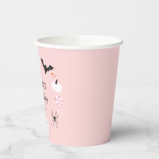 Roze Halloween Creatures Verjaardagsfeest Papieren Bekers (Links)