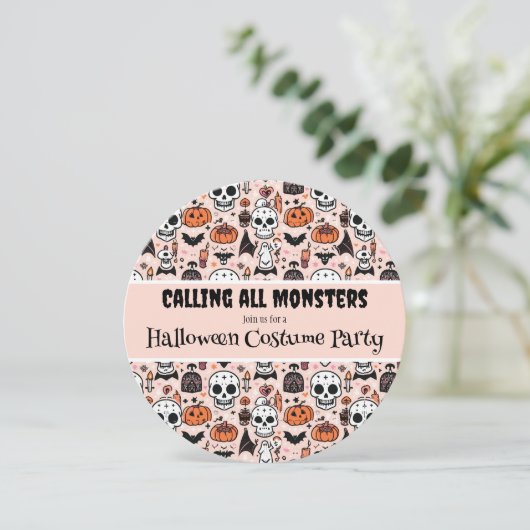 Roze Halloween Custom Haunted House Party Kaart (Staand voorkant)