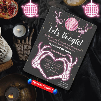 Roze Halloween Dancing Skeletons Disco Ball Party Kaart