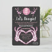 Roze Halloween Dancing Skeletons Disco Ball Party Kaart (Staand voorkant)