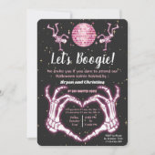 Roze Halloween Dancing Skeletons Disco Ball Party Kaart (Voorkant)