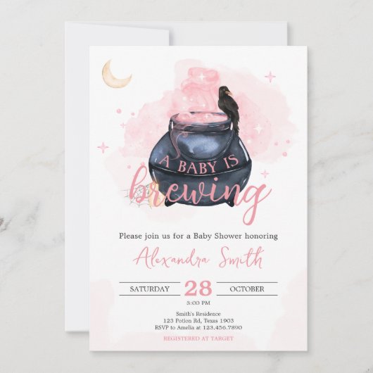 Roze Halloween Een Baby is het Brouwen van Baby sh Kaart (Voorkant)