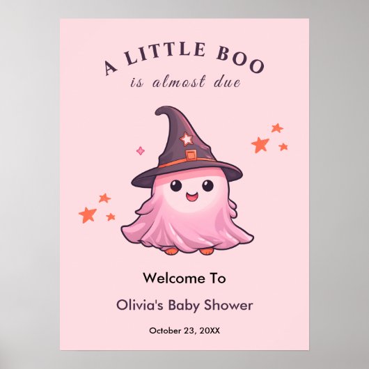 Roze Halloween Een beetje Boo Baby shower Welkom Poster (Voorkant)