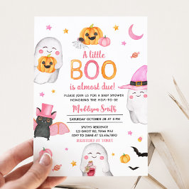 Roze Halloween Een Kleine Boo Ghost Baby shower Kaart