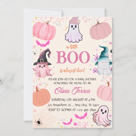 Roze Halloween Een Kleine Boo Ghost Baby shower Kaart (Voorkant)