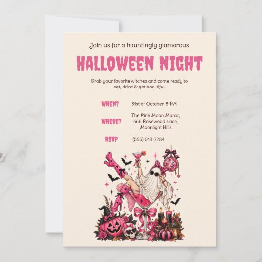 Roze Halloween-feest uitnodiging (Voorkant)