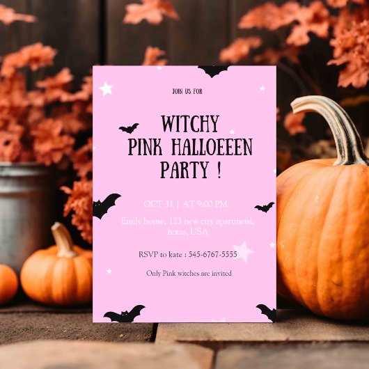 Roze Halloween feest, uitnodiging, Kaart