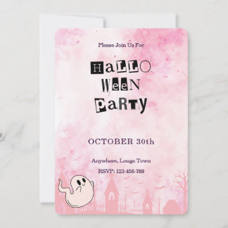 Roze Halloween-feest uitnodigingskaart met cute ge Kaart