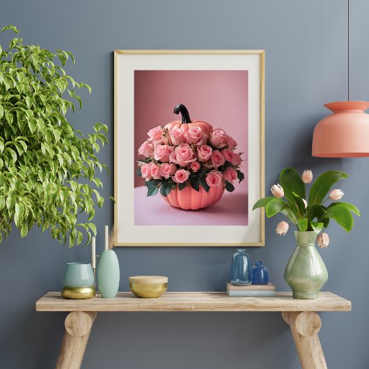 Roze Halloween Flower Pumpkin Wall Art Poster