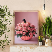Roze Halloween Flower Pumpkin Wall Art Poster