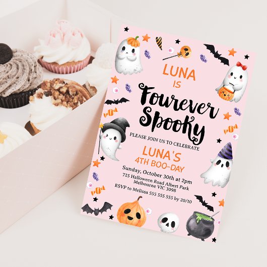 Roze Halloween Fourever Spooky 4e verjaardag Kaart
