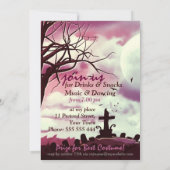 Roze Halloween Full Moon Graveyard Uitnodiging (Achterkant)