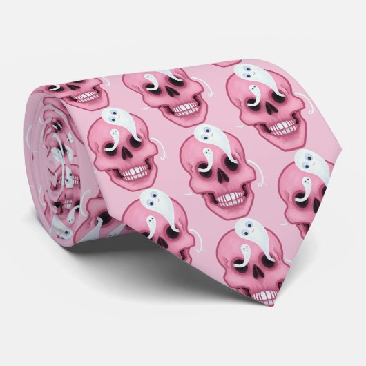 Roze Halloween Funny Skull Stropdas (Opgerold)