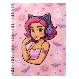 Roze Halloween-gamer-meisjesnotitieboek | Kawaii-g Notitieboek