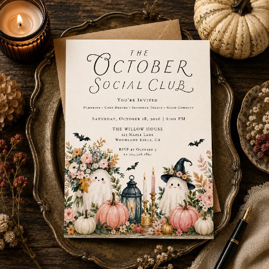 Roze Halloween Geest Feest Uitnodiging