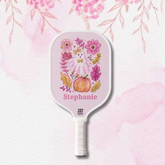 Roze Halloween-geest met eigen naam Pickleball Paddle