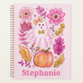 Roze Halloween-geest met eigen naam Planner (Voorkant)