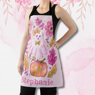 Roze Halloween-geest met eigen naam Schort