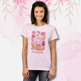 Roze Halloween-geest met eigen naam T-shirt