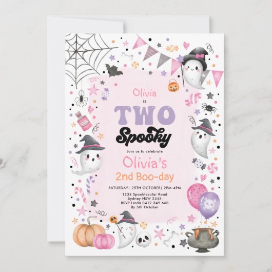 Roze Halloween Ghost 2 Spooky 2e verjaardag Kaart (Voorkant)