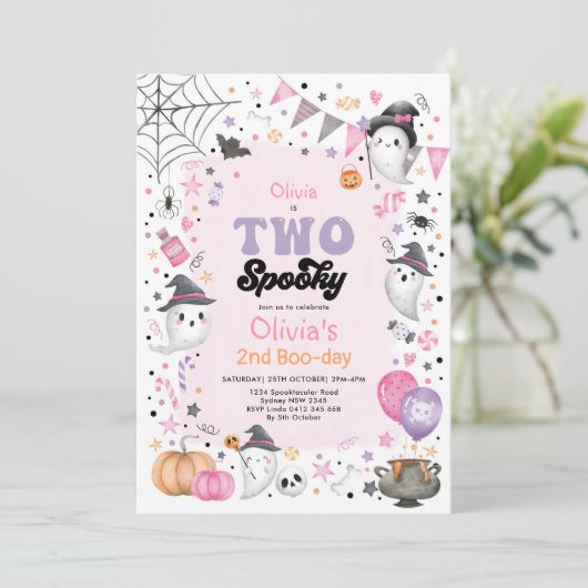 Roze Halloween Ghost 2 Spooky 2e verjaardag Kaart (Staand voorkant)