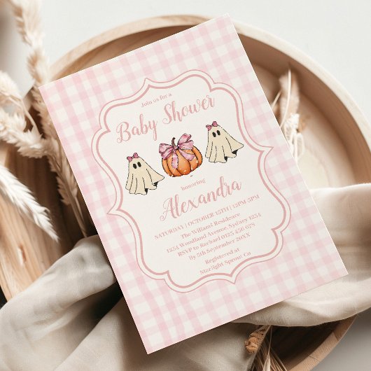 Roze Halloween Ghost Bow Girl Baby shower Kaart