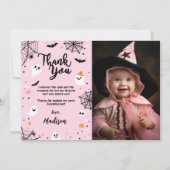 Roze Halloween Ghost Dank u kaart met foto (Voorkant)