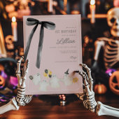 Roze Halloween Ghost en Black Bow Verjaardag Kaart
