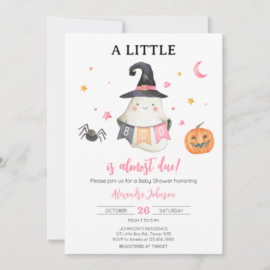 Roze Halloween Ghost Little Boo Baby shower Kaart (Voorkant)