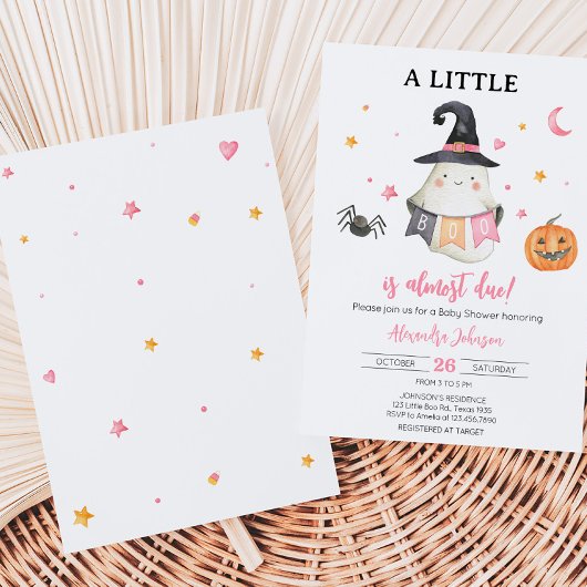 Roze Halloween Ghost Little Boo Baby shower Kaart