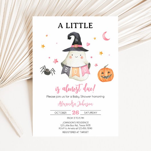 Roze Halloween Ghost Little Boo Baby shower Kaart