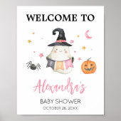Roze Halloween Ghost Little Boo Welkom Poster (Voorkant)