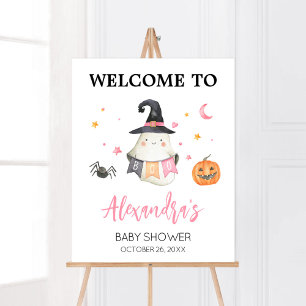 Roze Halloween Ghost Little Boo Welkom Poster