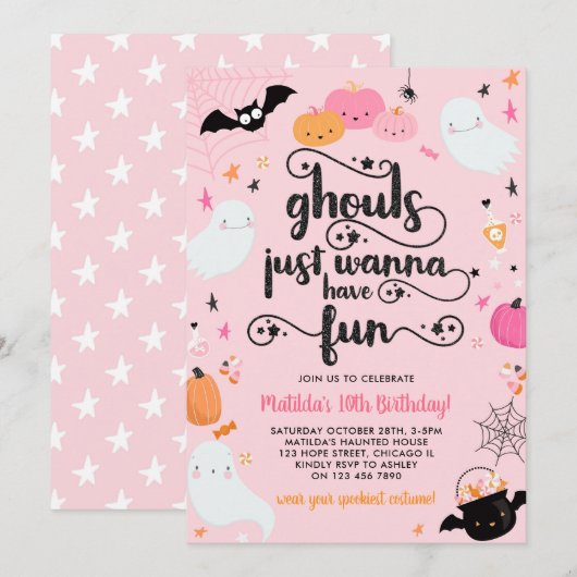 Roze Halloween Ghost Meisje Verjaardag Kostuum Fee Kaart (Voorkant / Achterkant)