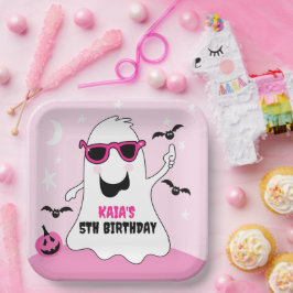 Roze Halloween Ghost Meisje Verjaardag Papieren Bordje